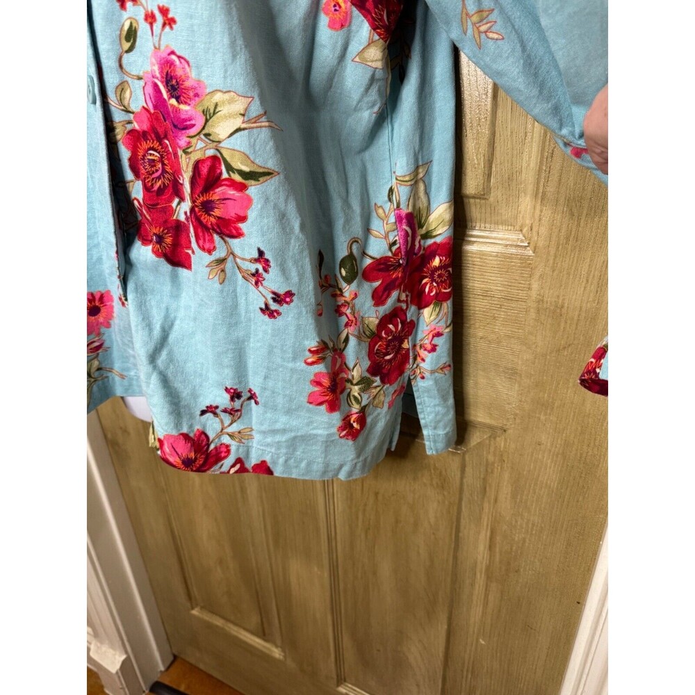 Susan Graver Style Floral Jacket Top Womens Blue Linen Blend Long Sleeve Medium - Picture 5 of 6